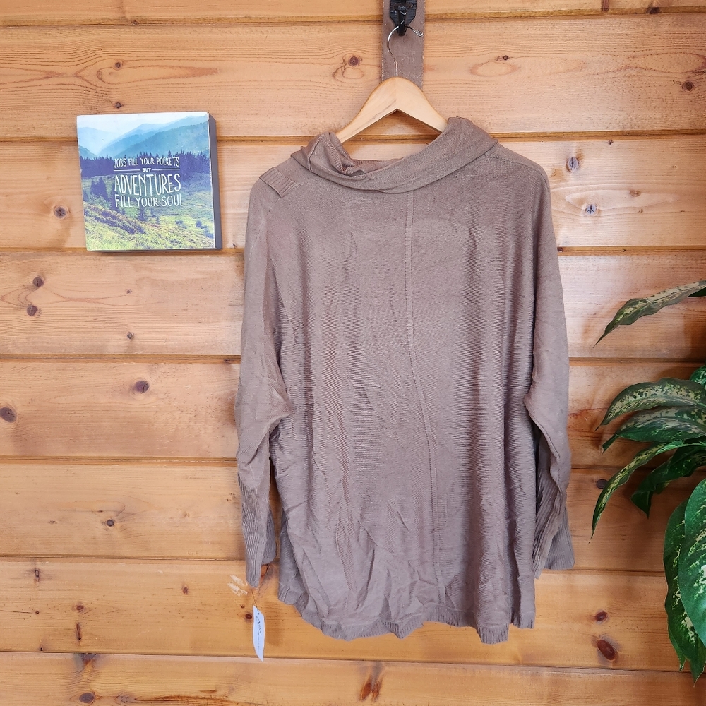 NY Collection 💜 NWT Draped Cowl Neck Sweater Pullover‎ Top Mocha Brown Ribbed L - Picture 9 of 12